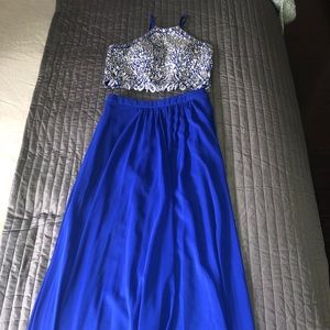 Electric blue 2 piece dress with crystal crop top